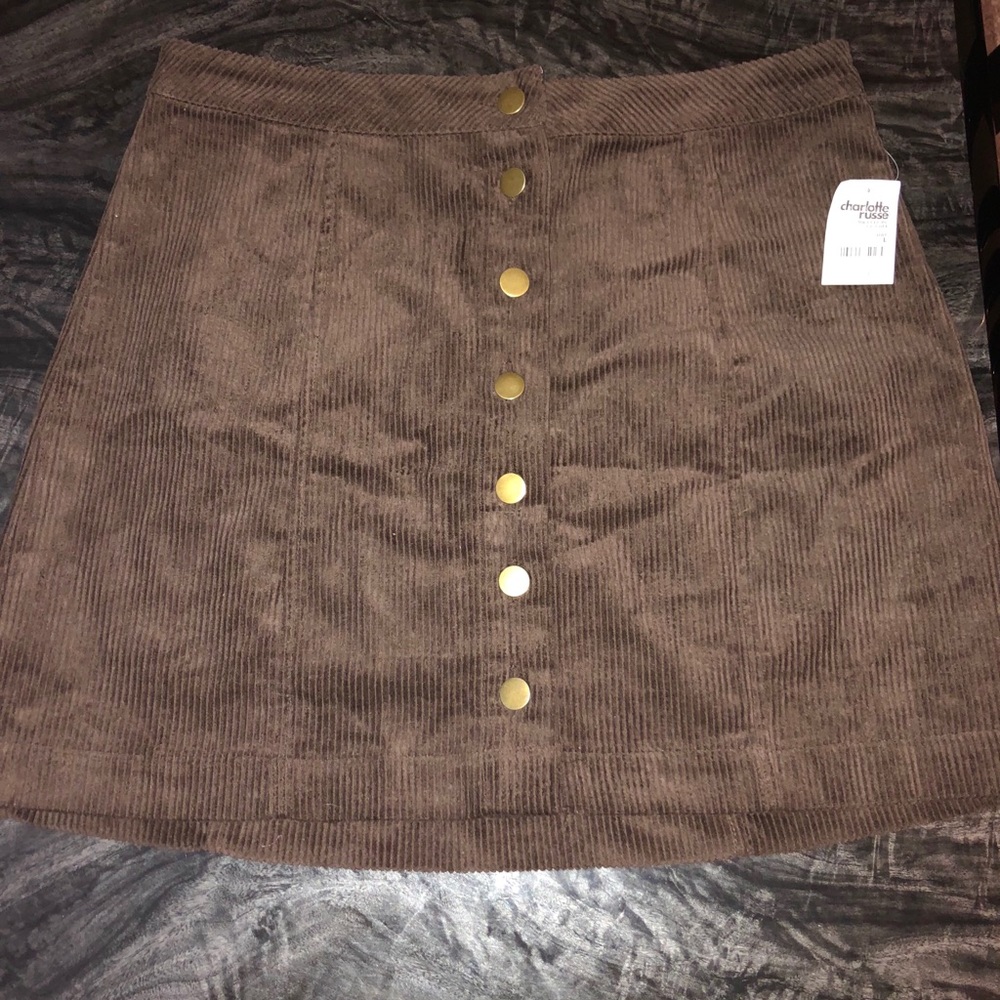 Brown Corduroy Button up Mini Skirt